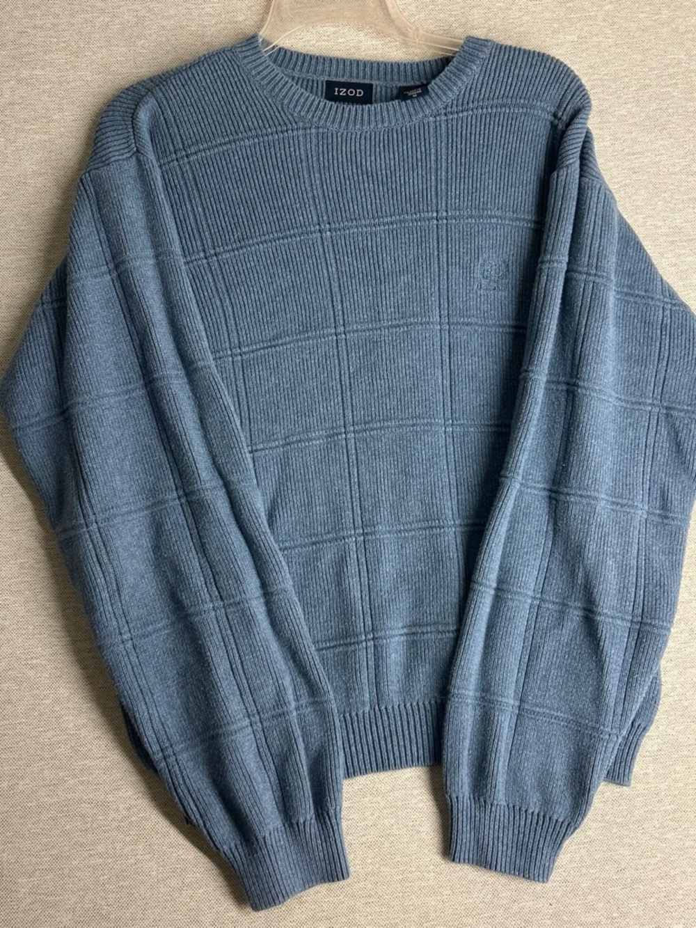 Izod Slate Blue Crewneck Grid-Texture Sweater